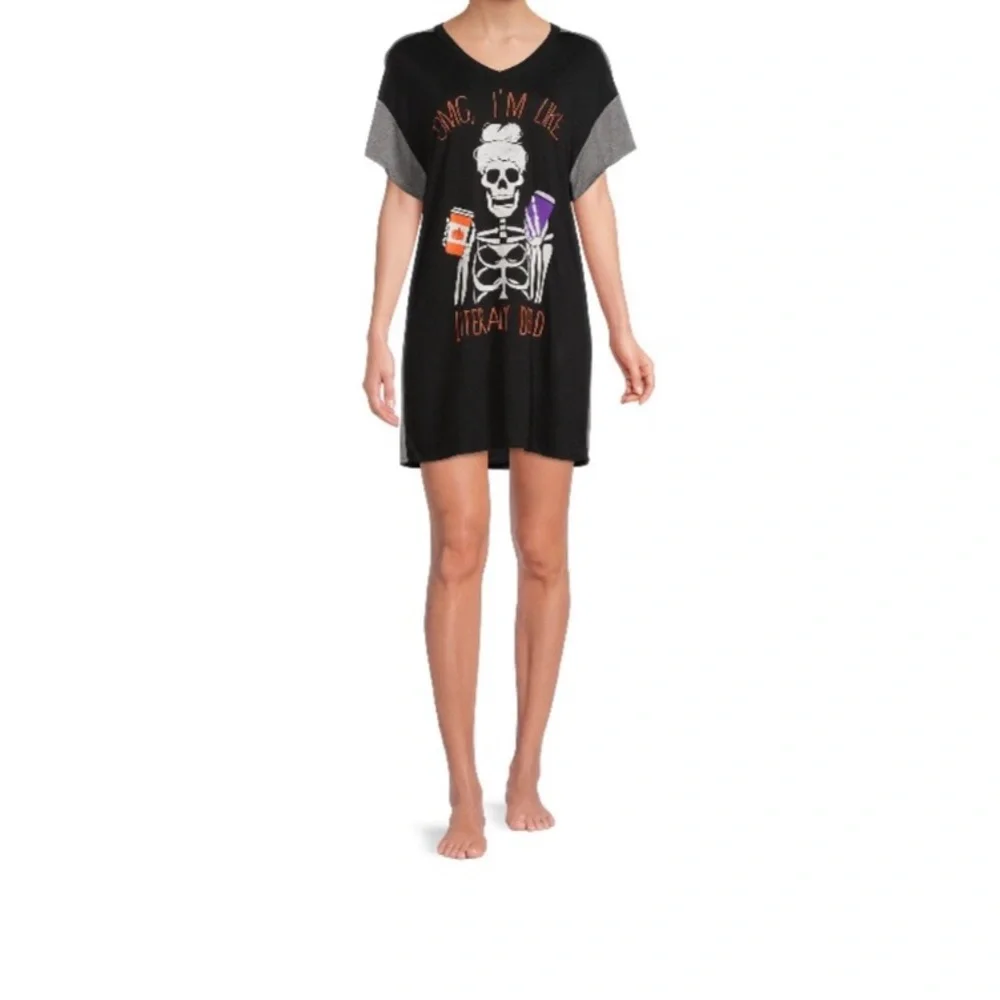 New! Black Skull Oversized Sleep Tee - Picture 5 of 5